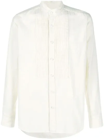 Tagliatore Long Sleeve Pleated Bib Shirt In Neutrals