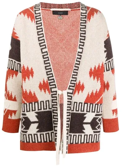 Alanui Wool Patterned Cardigan Kimono With Front Tie In Orange