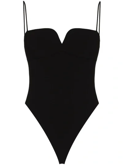 Magda Butrym Sweetheart Stretch Wool Crepe Bodysuit In Black