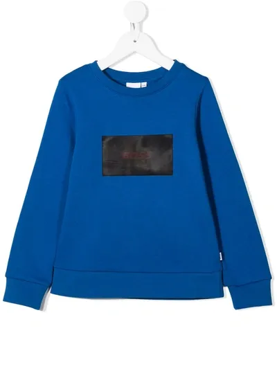 Hugo Boss Kids' Patch Logo Cotton Blend Sweatshirt In Blue