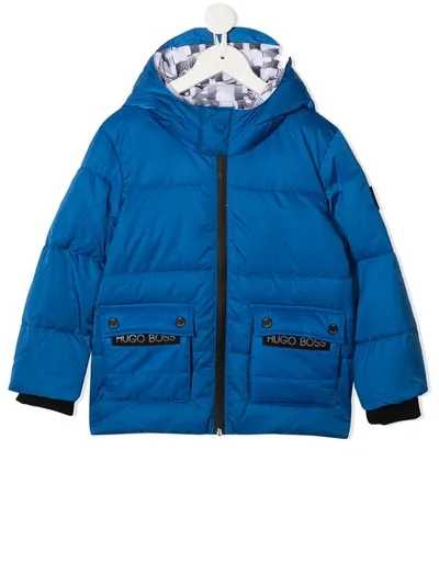 Hugo Boss Kids' Logo Print Padded Coat In Blue