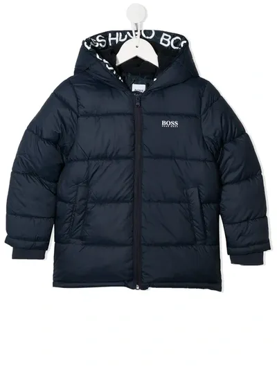 Hugo Boss Kids' Logo Print Padded Coat In Blue