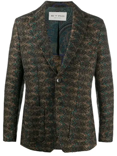 Etro Zigzag-patterned Blazer In Brown