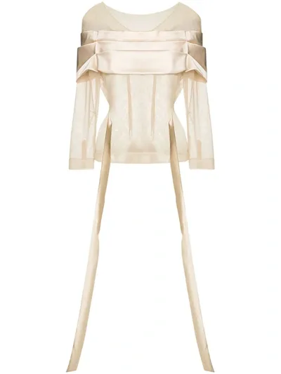 Simone Rocha Sheer Pleated-detail Blouse In Neutrals