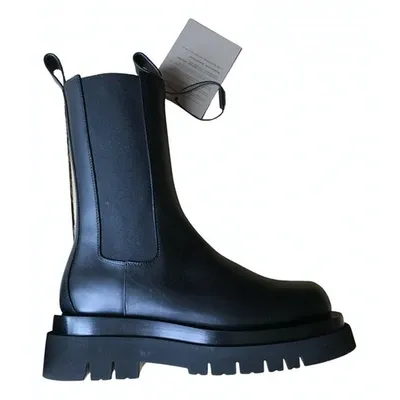 Pre-owned Bottega Veneta Storm Leather Biker Boots In Black