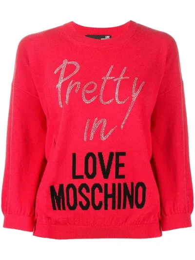 Love Moschino Crystal-embellished Logo Jumper In Red