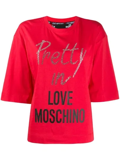 Love Moschino Crystal-embellished Cotton T-shirt In Red