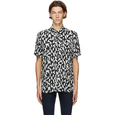 Hugo Ekilio Slim Fit Paint Print Short Sleeve Button-down Shirt In Black