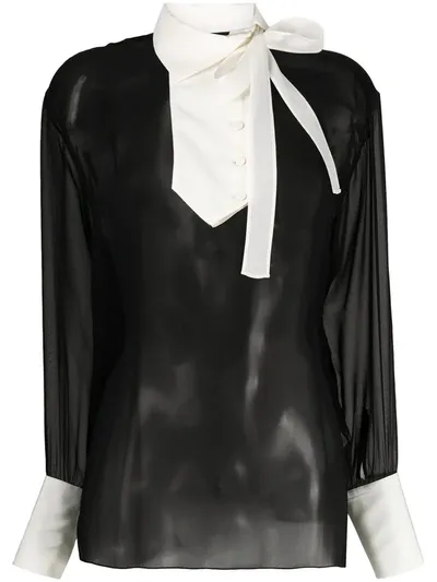 Ports 1961 Bow Detail Silk Blouse In Black