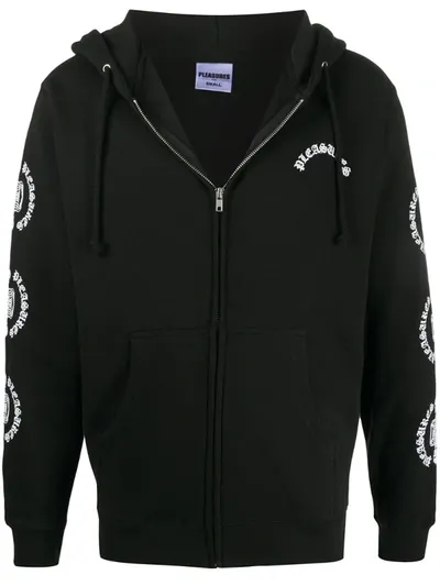 Pleasures Logo-print Zip-up Hoodie In Black