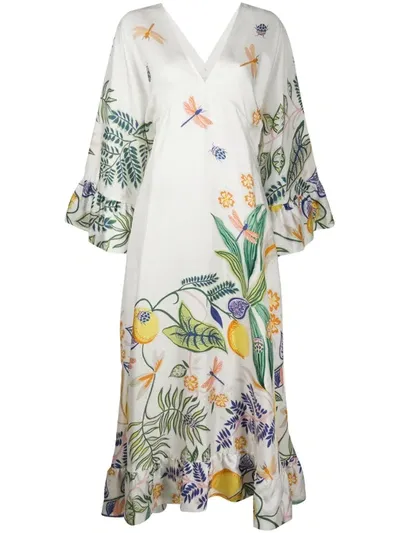 La Doublej Foliage Print Maxi Dress In White