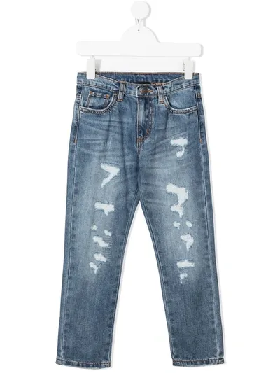 Monnalisa Kids' Distressed Straight-leg Jeans In Blue