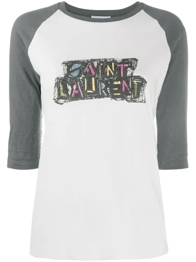 Saint Laurent Raglan Logo Graphic Tee In White