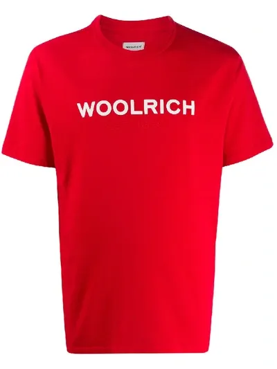 Woolrich Short-sleeved Round-necked T-shirt Red Cotton Man