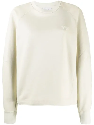 Y-3 Logo Crew-neck Cotton Sweatshirt In Neutrals