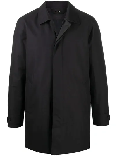 Z Zegna Collared Single-breasted Coat In Blue