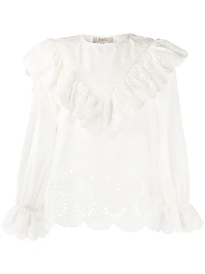 Sea Broderie Anglaise Ruffle Blouse In White