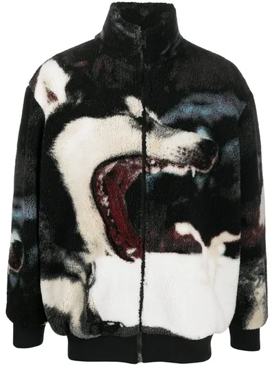 Msgm Marbled Fleece Jacket In Black