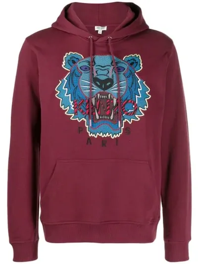 Kenzo Embroidered Tiger Hoodie In Red