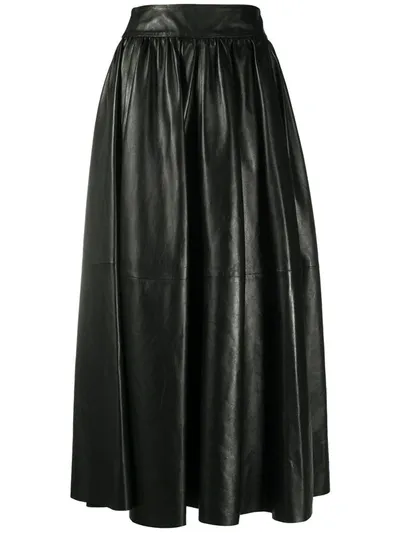 Simonetta Ravizza High Waist Pleated Leather Midi Skirt In Black