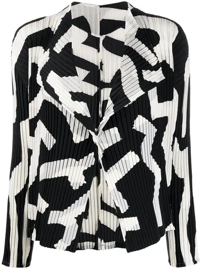 Issey Miyake Geometric Print Pleated Jacket In Black