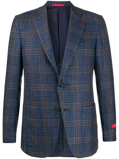 Isaia Single-breasted Tartan Blazer In Blue