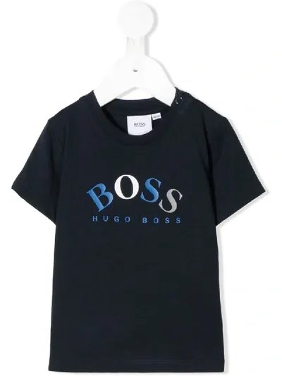 Hugo Boss Babies' Logo-print T-shirt In Blue