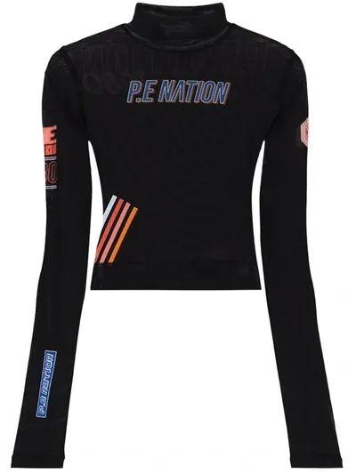 P.e Nation Lead Racer Logo Print Long Sleeve Top In Black