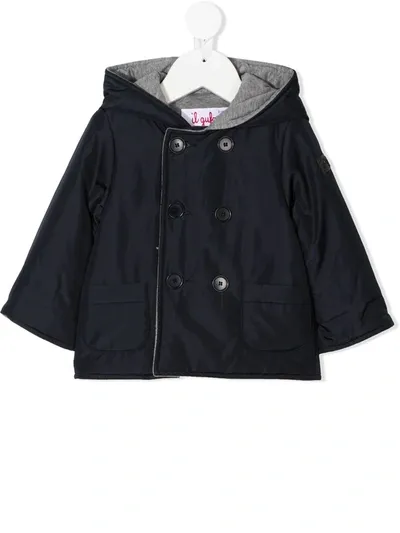 Il Gufo Babies' Double-breasted Hooded Jacket In Blue