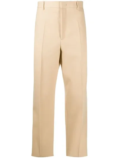 Jil Sander Flat Front Wool Trousers In Neutrals