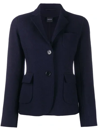 Aspesi Single-breasted Wool Blazer In Blue