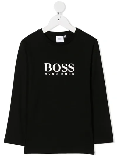 Hugo Boss Kids' Logo-print T-shirt In Black