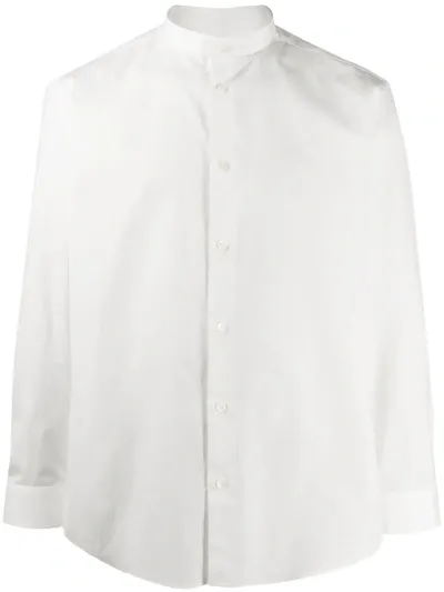 Issey Miyake Band Collar Shirt In White