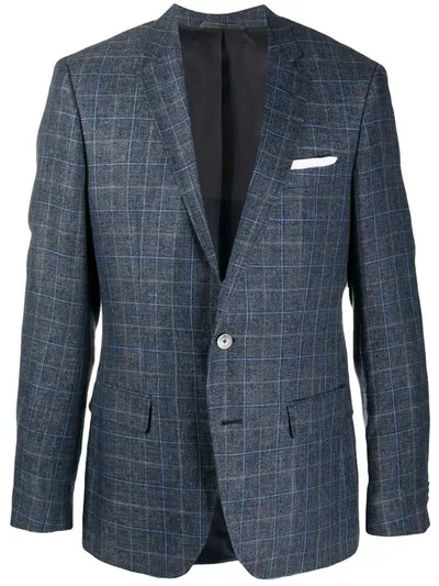 Hugo Boss Fine Knit Check Patterned Blazer In Blue