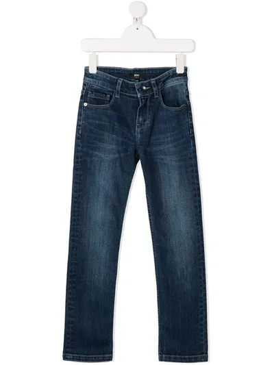 Hugo Boss Kids' Stonewashed Straight-leg Jeans In Blue