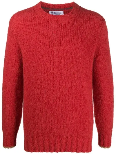 Brunello Cucinelli Crew Neck Textured Sweater In Red