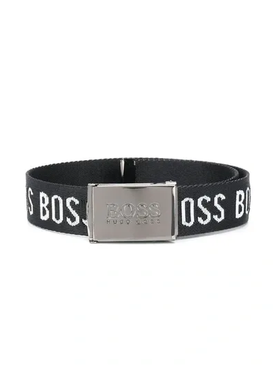 Hugo Boss Kids' Logo Tape Elasticated Belt In Black