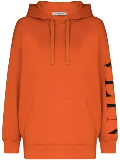 Valentino Logo-print Long-sleeve Hoodie In Orange