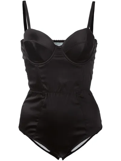 Fleur Du Mal Mesh-paneled Stretch-silk Satin Bodysuit In Black