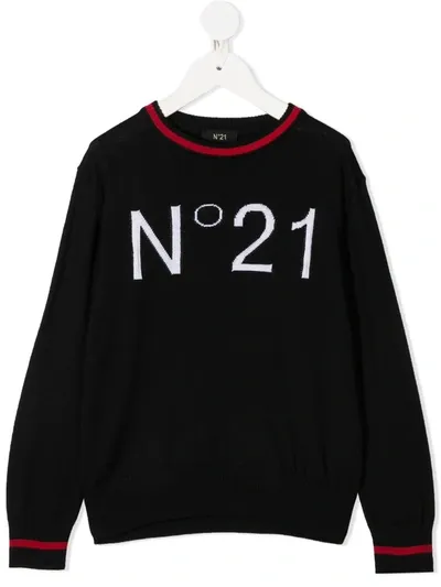 N°21 Kids' Logo Print Knitted Jumper In Black