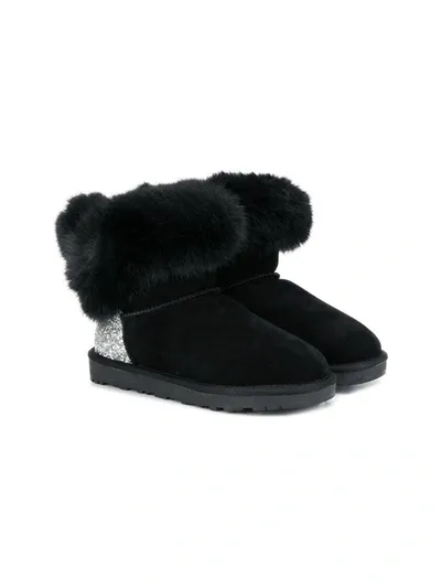 Monnalisa Teen Fur-trimmed Boots In Black