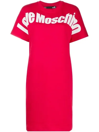 Love Moschino Logo Print Sweater Dress In Red