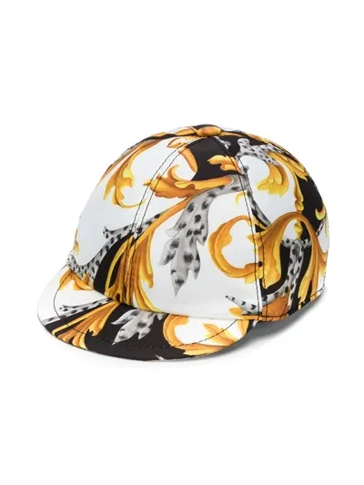 Young Versace Kids' Baroque-pattern Print Cap In White