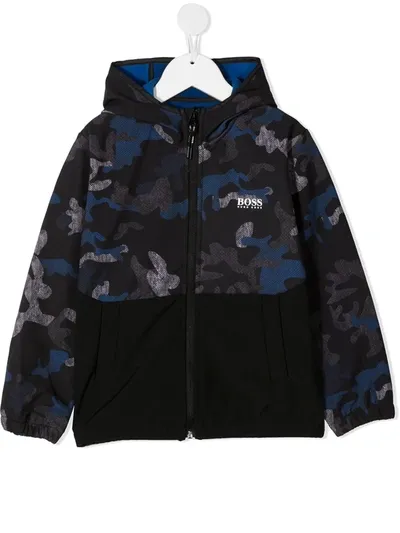 Hugo Boss Kids' Camouflage-print Hooded Jacket In Grey