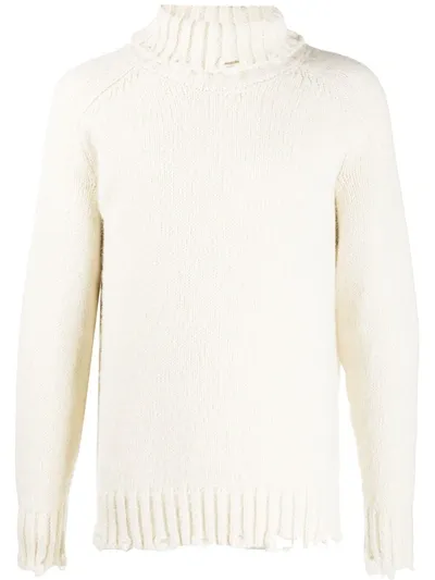 Maison Flaneur Ripped Roll-neck Jumper In White