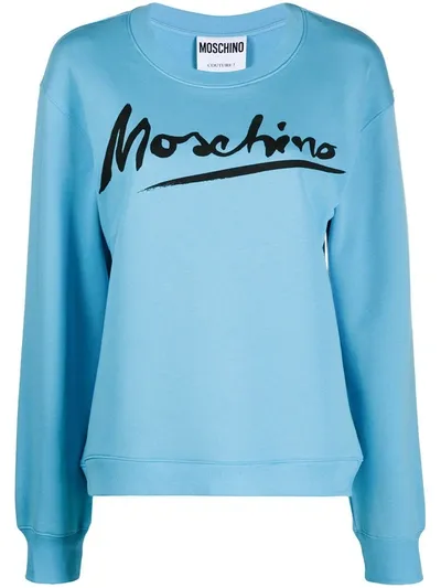 Moschino Logo Printed Sweatshirt In Light Blue