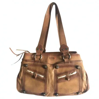 Pre-owned Hugo Boss Leather Handbag In Brown