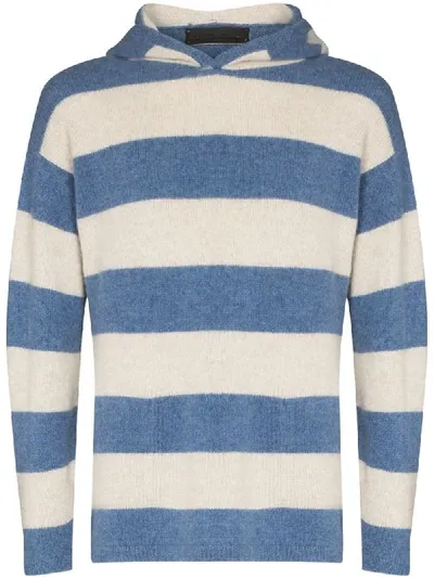 The Elder Statesman Tes Striped Cashmere Hoodie In Blue