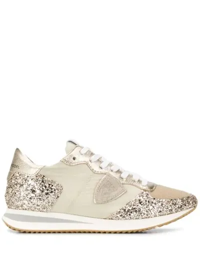 Philippe Model Paris Glitter-panelled Sneakers In Gold