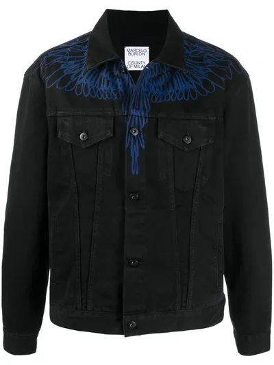 Marcelo Burlon County Of Milan Pictorial Wings Stone Slim Denim Jacket In Black